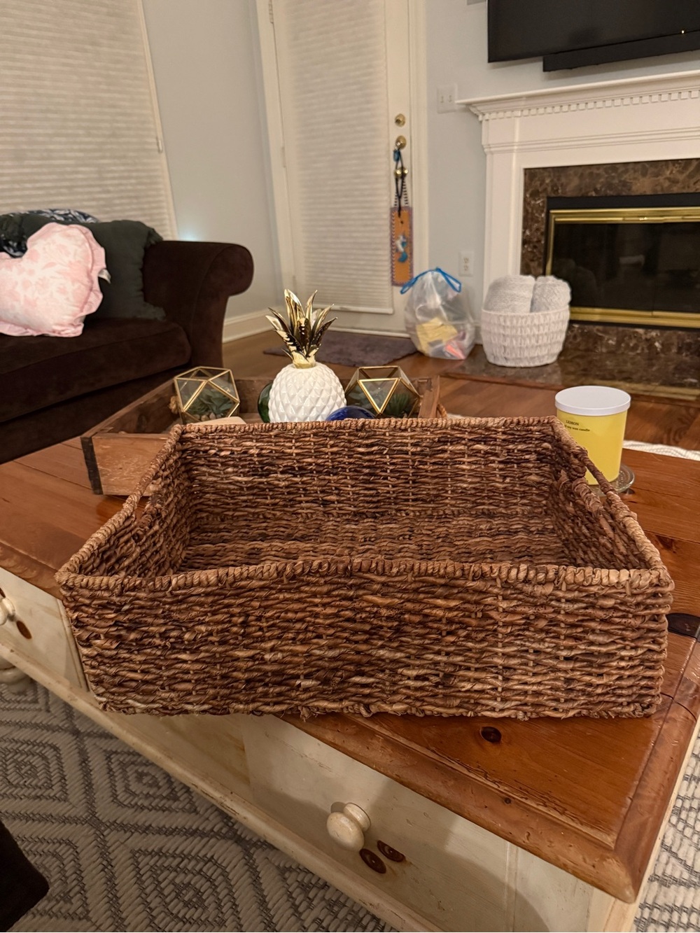 Abaca Rectangle Storage Basket - Large.  20” x 15” x 6.5”. Approx.